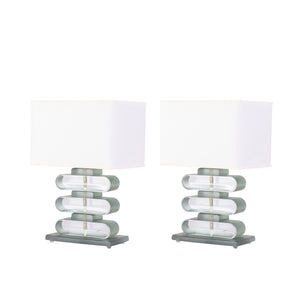 Pair of Nickel and Smoked Aqua Murano Glass Architectural Table Lamps