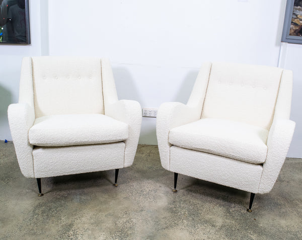 Pair of Mid-Century Italian Armchairs upholstered in boucle