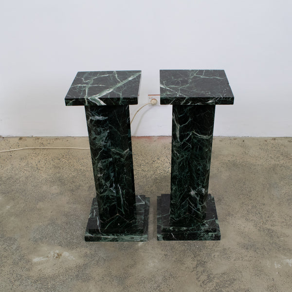 Pair of Art Deco Style Green Marble Pedestals