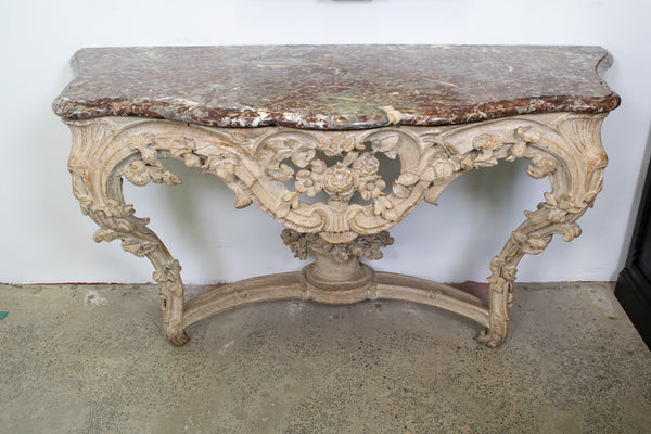 Antique  Louis XV Style Carved & White Painted Console Table