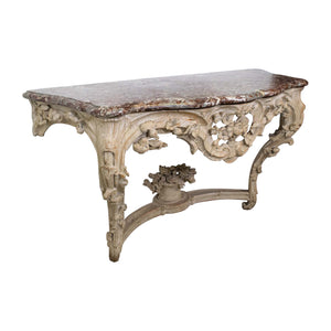 Antique  Louis XV Style Carved & White Painted Console Table