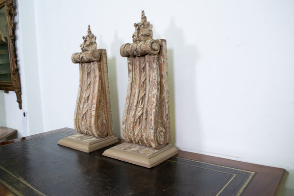 Pair of Antique Timber Corbels Mounted as Lamps Or Wall Lights
