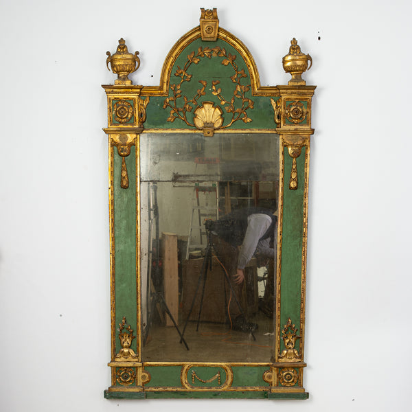 Italian Louis XVI Giltwood and Green Lacquer Mirror