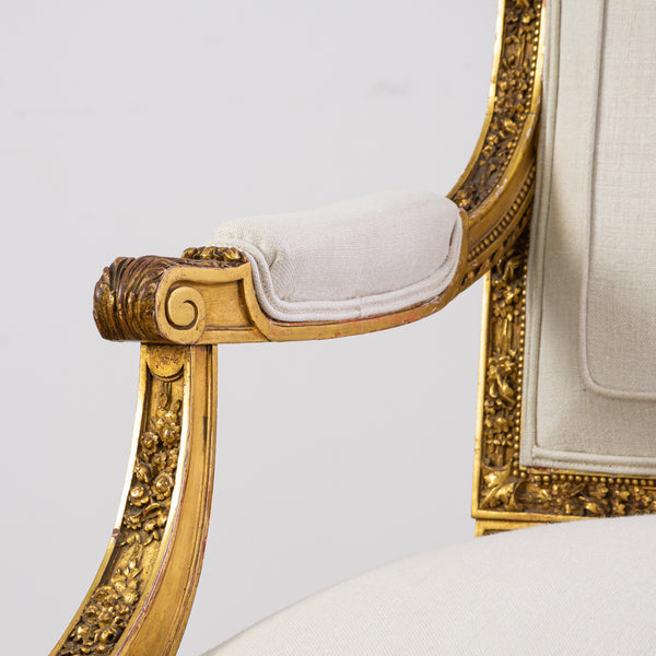 Pair of Louis XVI Style Giltwood Armchairs