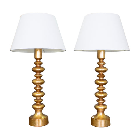 Pair of French Turned Gilt Lamps