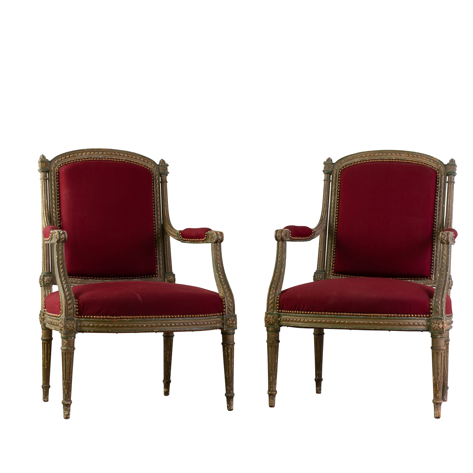 Pair of Antique Painted Louis XVI Style Armchairs