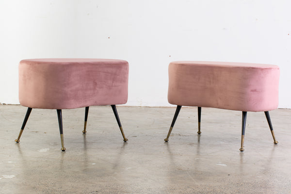 Pair of Italian Mid Century Velvet Stools