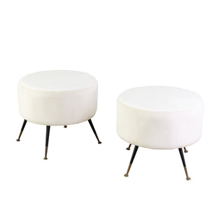 Pair of Mid Century White upholstered Stools