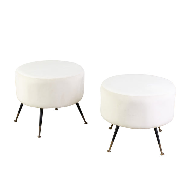 Pair of Mid Century White upholstered Stools