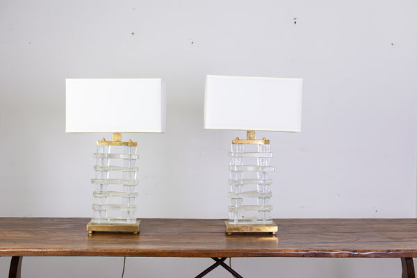 Pair of Murano Glass and Brass Table Lamps