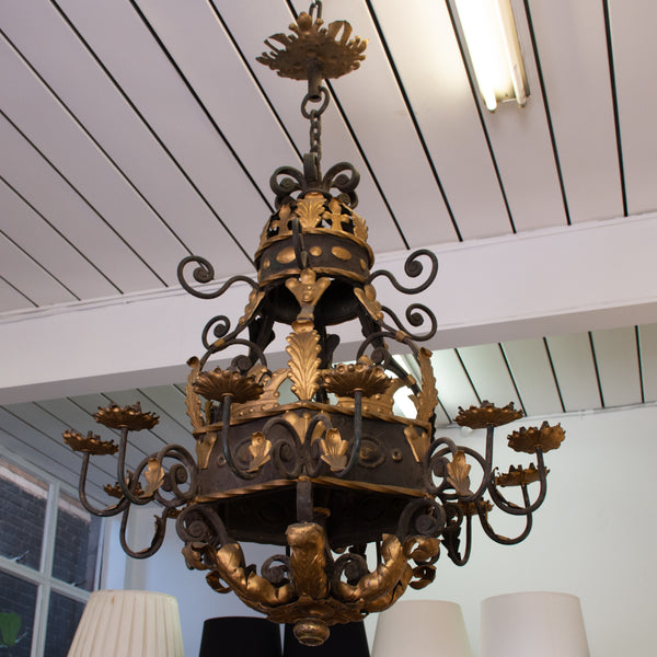 A Large Antique Baroque Gilt and Iron Chandelier