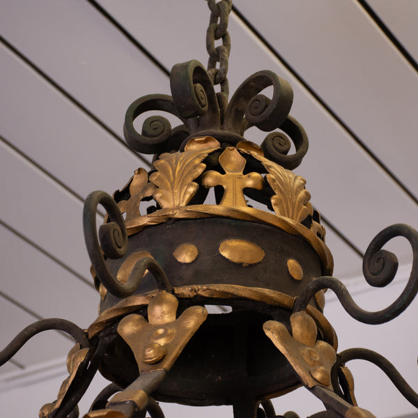 A Large Antique Baroque Gilt and Iron Chandelier