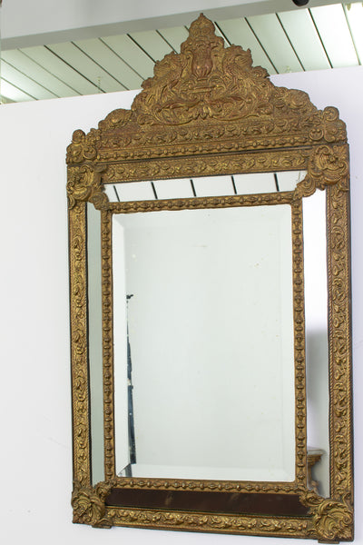 Late 19th Century Brass Repousse Cushion Mirror