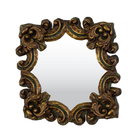 A Small Green and Copper Repousse Mirror